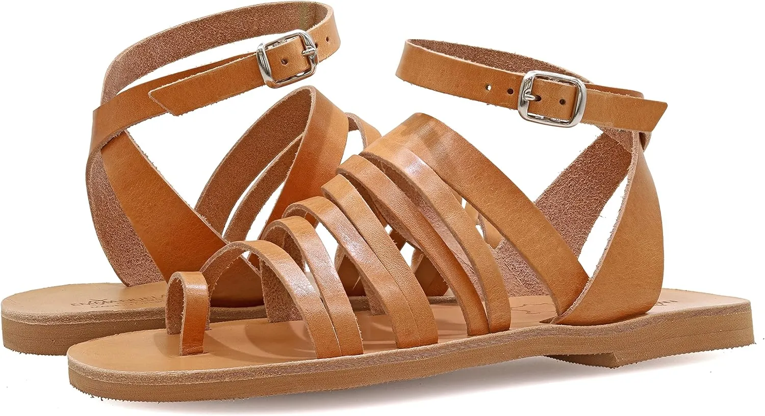 Emmanuela Ancient Greek Sandals, Quality Handmade Leather Toe Ring Flat Sandals, Adjustable Buckle Strappy Sandals, Ankle Strap Summer Shoes, Boho Chic Cuff Sandals