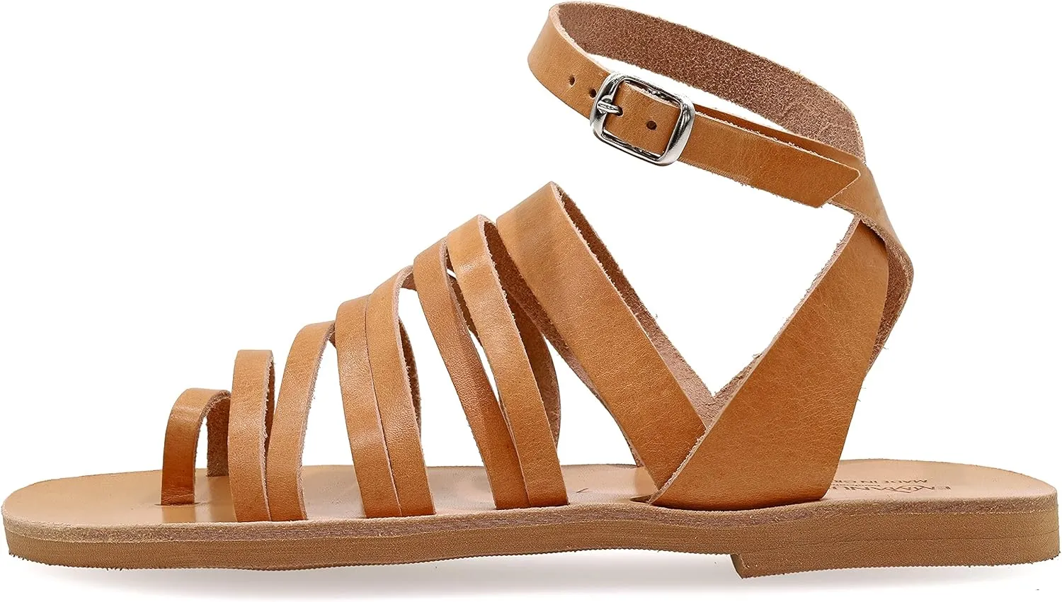 Emmanuela Ancient Greek Sandals, Quality Handmade Leather Toe Ring Flat Sandals, Adjustable Buckle Strappy Sandals, Ankle Strap Summer Shoes, Boho Chic Cuff Sandals