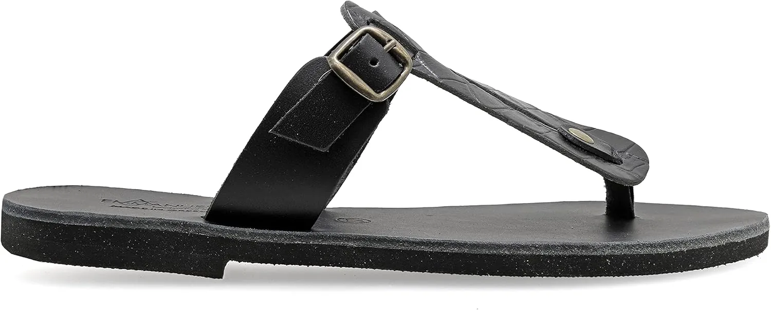 Emmanuela Greek Handmade Leather Split Toe Sandals with adjustable buckle strap, Thong Flat Summer Shoes for Women, Open Toe Sliders, Boho Chic Mules Pony Skin Leopard Animal Print