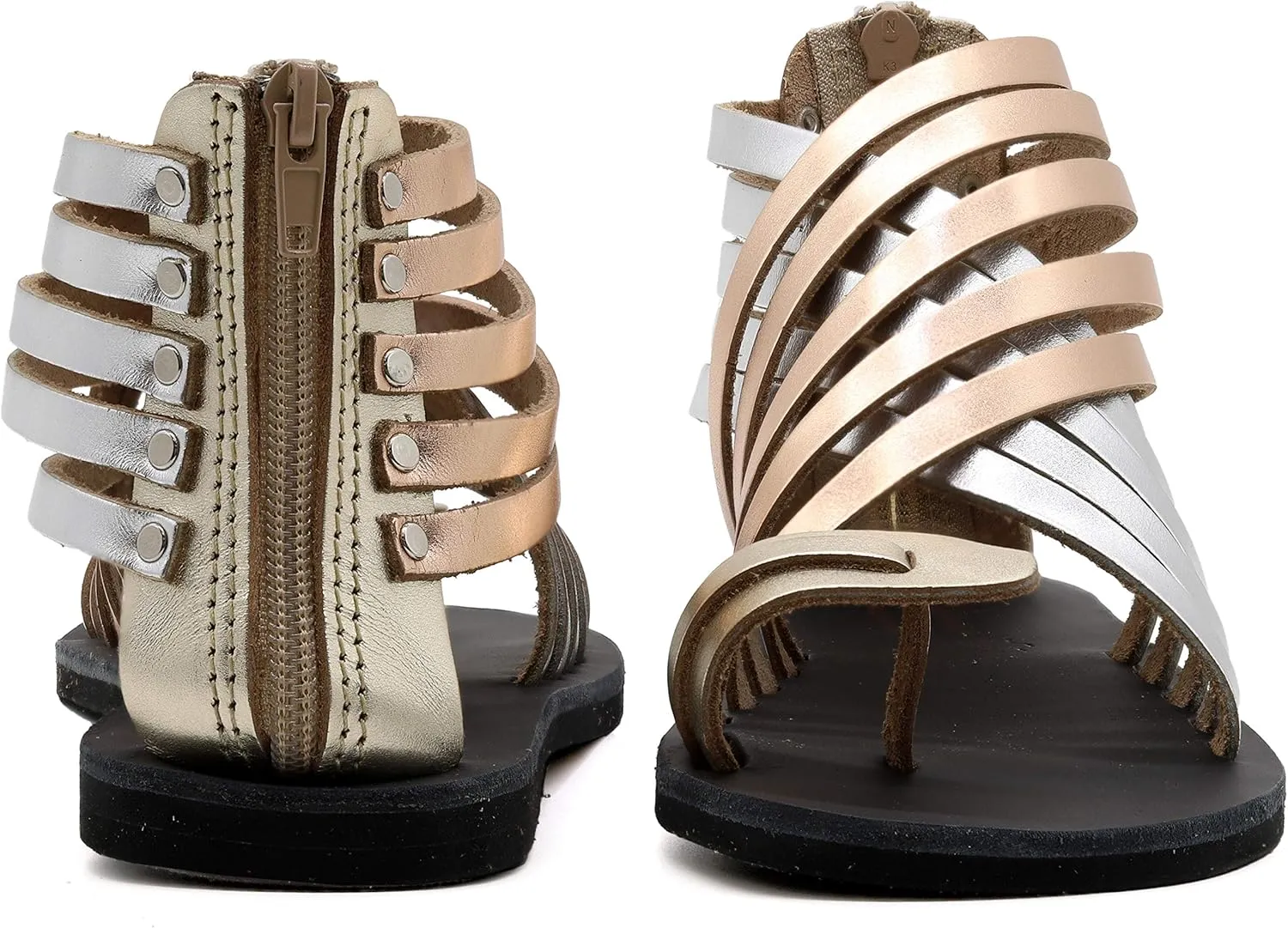 Emmanuela Greek Leather Gladiator Sandals with Zipper Shafts, Quality Handmade Summer Shoes, Toe Ring Flat sandals Boho Chic Sandals