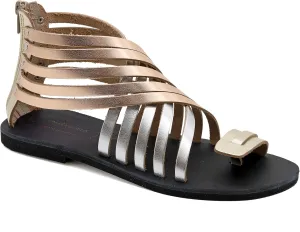 Emmanuela Greek Leather Gladiator Sandals with Zipper Shafts, Quality Handmade Summer Shoes, Toe Ring Flat sandals Boho Chic Sandals