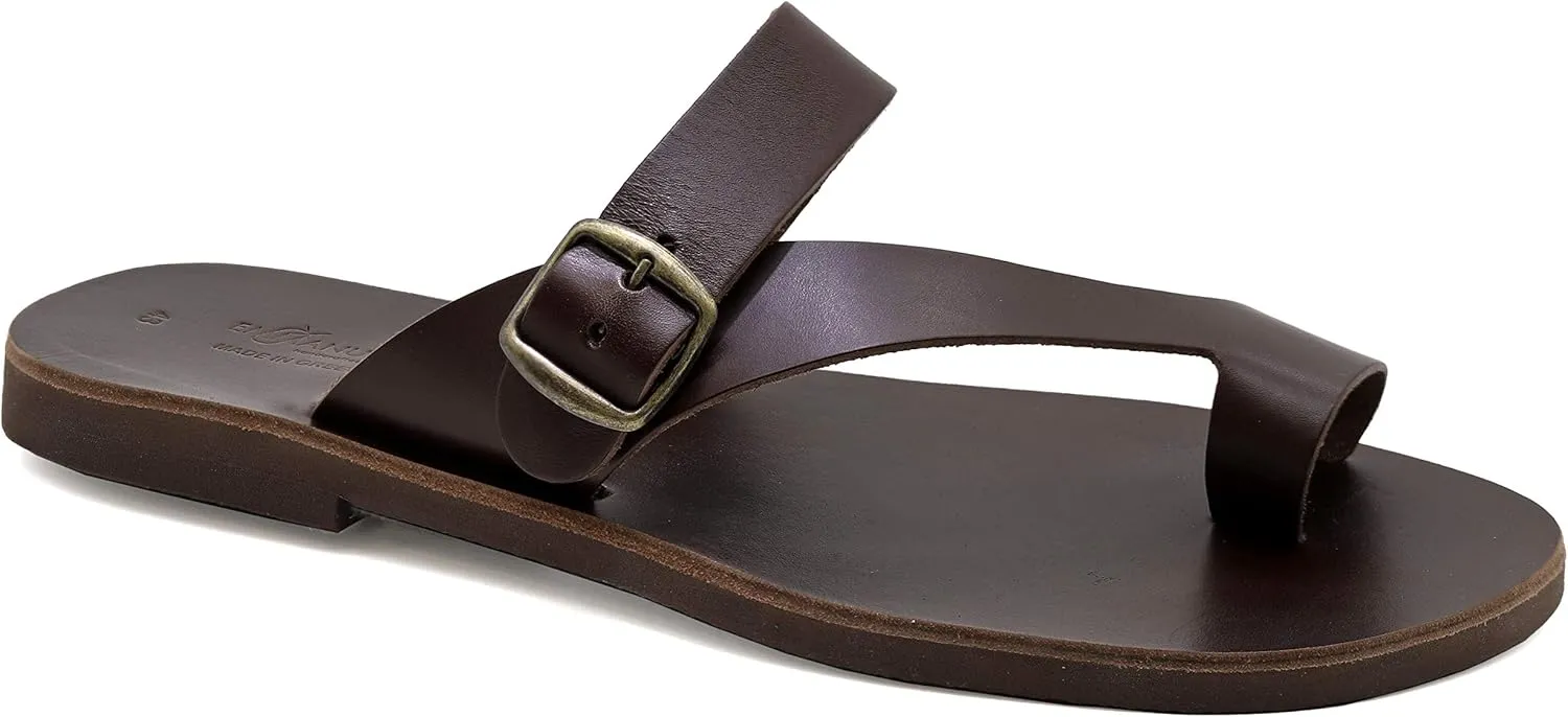 Emmanuela Greek Leather Ring Toe Sandals for Men, Quality Handmade Men's Sandals with adjustable Buckle Strap, Mens Strappy Summer Shoes