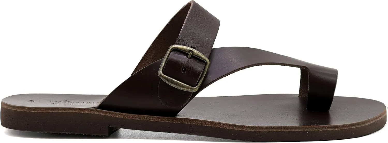 Emmanuela Greek Leather Ring Toe Sandals for Men, Quality Handmade Men's Sandals with adjustable Buckle Strap, Mens Strappy Summer Shoes