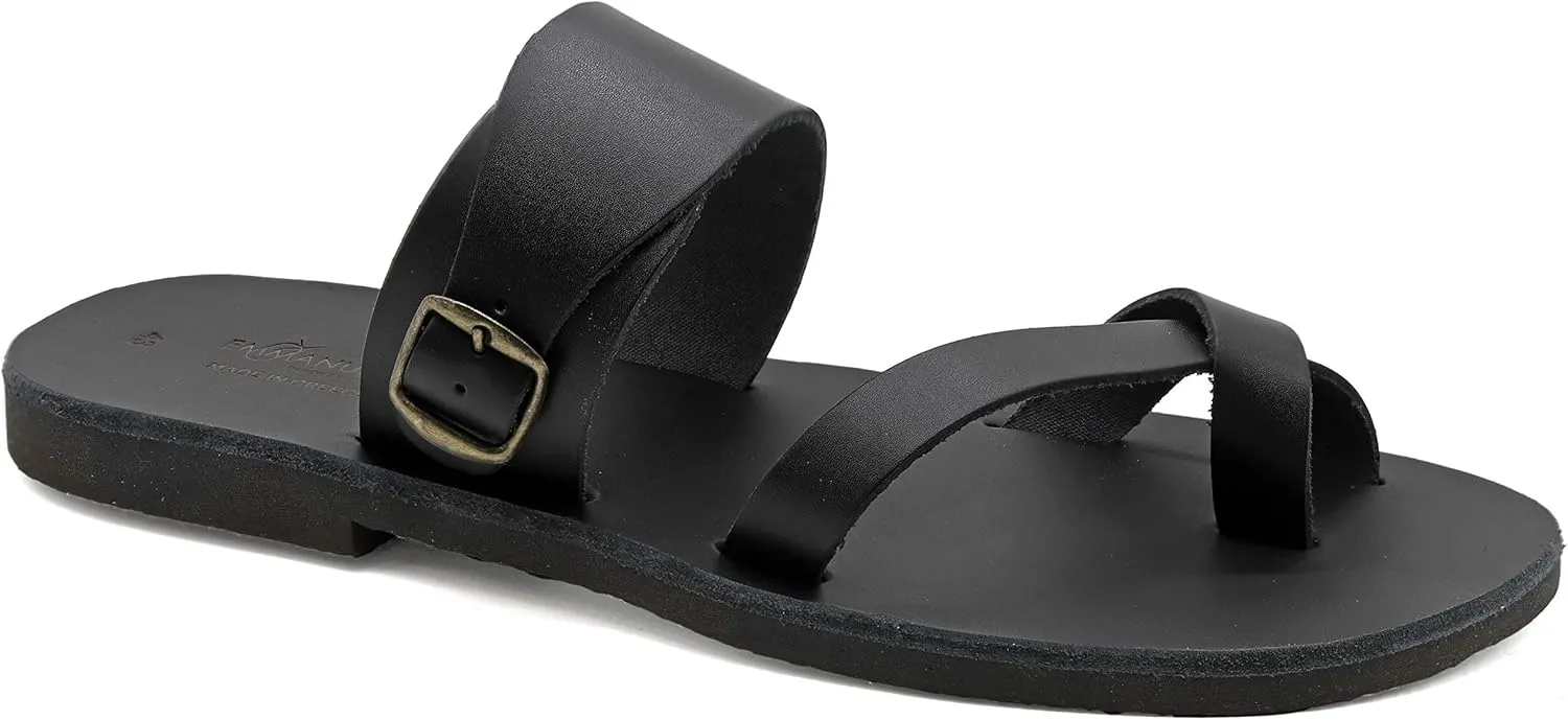 Emmanuela Greek Leather Split Toe Sandals for Men, Quality Handmade Men's Sandals with adjustable Buckle Strap, Mens Strappy Summer Shoes