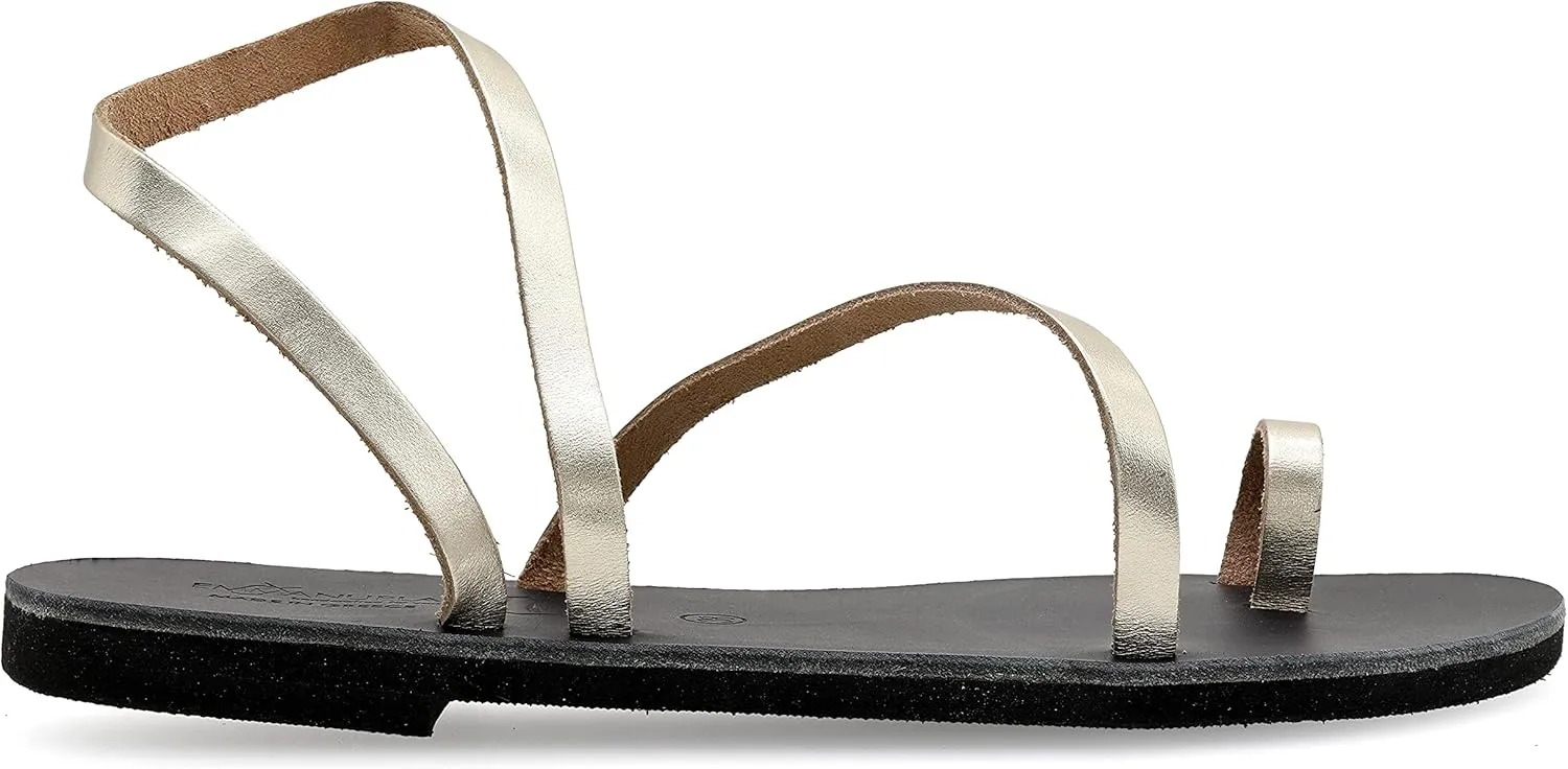 Emmanuela Greek Leather Toe ring Sandals, Quality Handmade Slingback Summer Shoes, Ankle Cuff Strappy Sandals, Boho Chic Flat Sandals, Silver Rose Gold Snake animal print