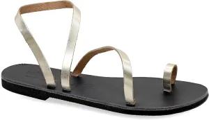 Emmanuela Greek Leather Toe ring Sandals, Quality Handmade Slingback Summer Shoes, Ankle Cuff Strappy Sandals, Boho Chic Flat Sandals, Silver Rose Gold Snake animal print