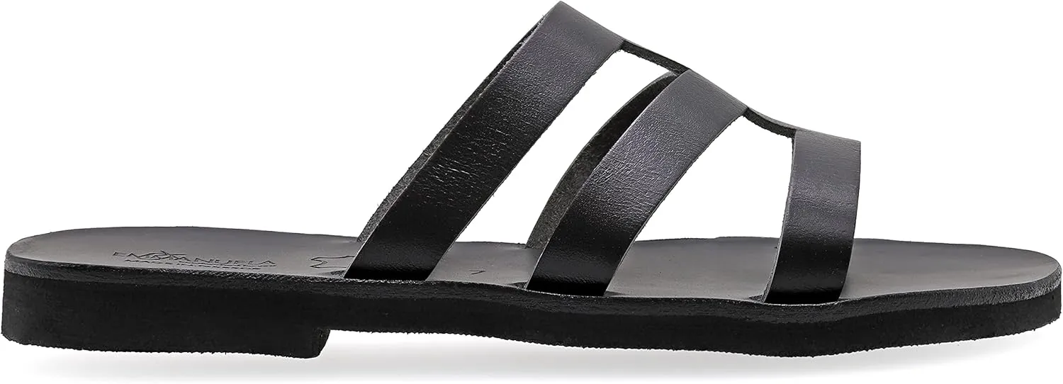 Emmanuela Greek Style Sandals, Handmade Leather Open Toe Flat Sandals, Quality Slide on Strappy Summer Shoes for Women, Boho Chic Slider Sandals, Slip on Cross Strap Mules