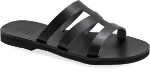 Emmanuela Greek Style Sandals, Handmade Leather Open Toe Flat Sandals, Quality Slide on Strappy Summer Shoes for Women, Boho Chic Slider Sandals, Slip on Cross Strap Mules