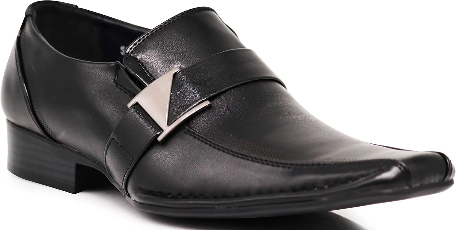 Enzo Romeo Stone Men's Dress Loafers Elastic Slip on with Buckle Fashion Shoes Runs Half Size Big
