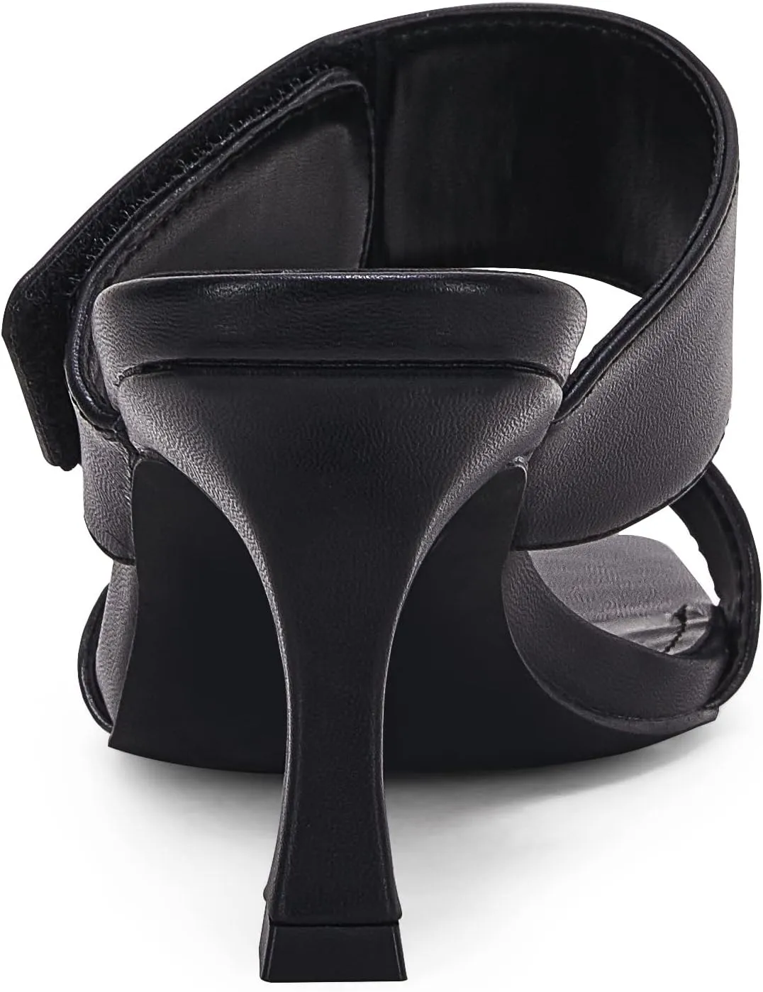 Ermonn Womens Two Strap Heeled Sandals Slip On Square Open Toe Stiletto Faux Leather Backless Mule Heels Slippers