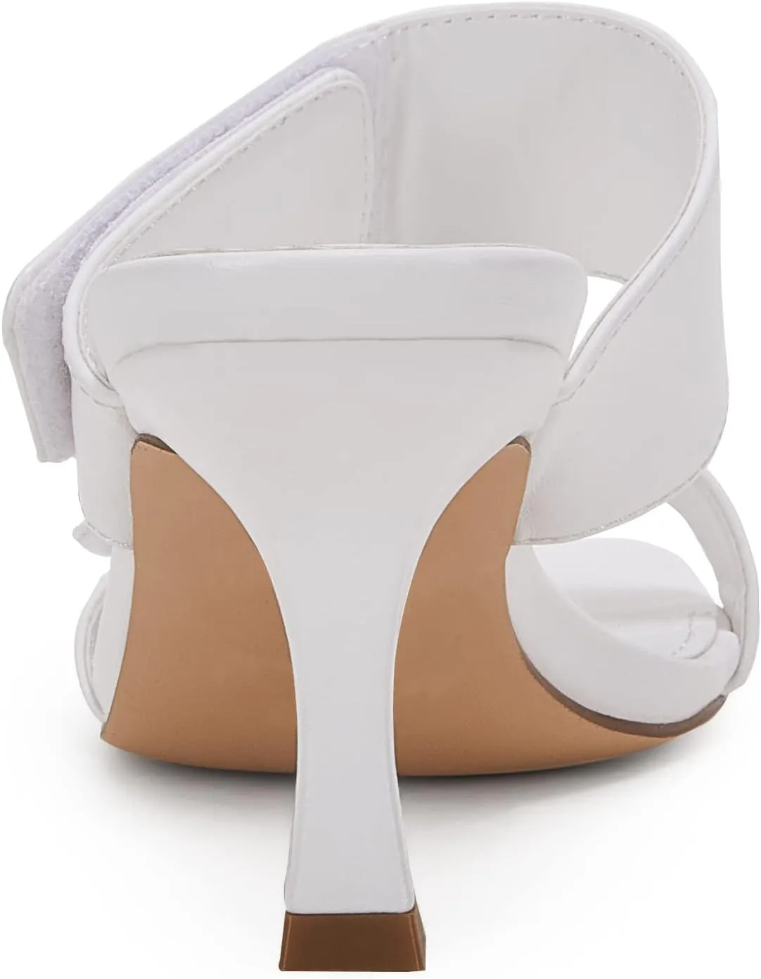 Ermonn Womens Two Strap Heeled Sandals Slip On Square Open Toe Stiletto Faux Leather Backless Mule Heels Slippers