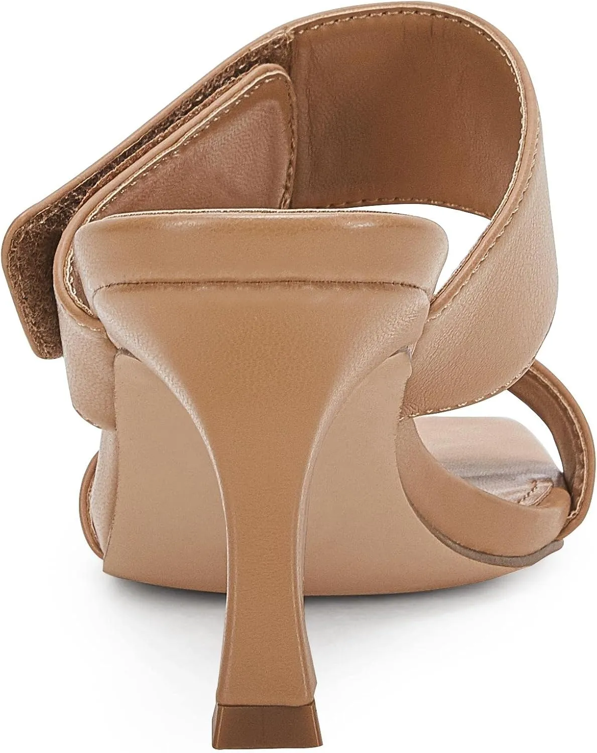 Ermonn Womens Two Strap Heeled Sandals Slip On Square Open Toe Stiletto Faux Leather Backless Mule Heels Slippers