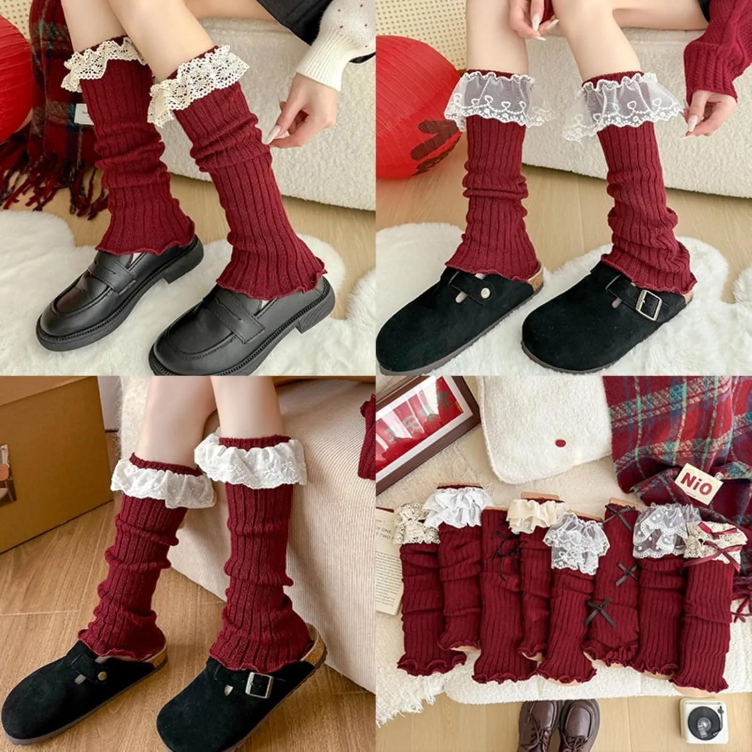 Fairy Grunge Leg Warmers Red Christmas Socks Y2K Accessories Kawaii Women Girls High Knee Long Knit Boot Socks