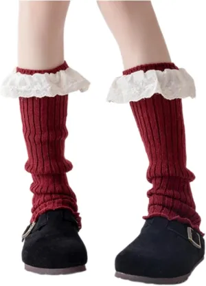Fairy Grunge Leg Warmers Red Christmas Socks Y2K Accessories Kawaii Women Girls High Knee Long Knit Boot Socks