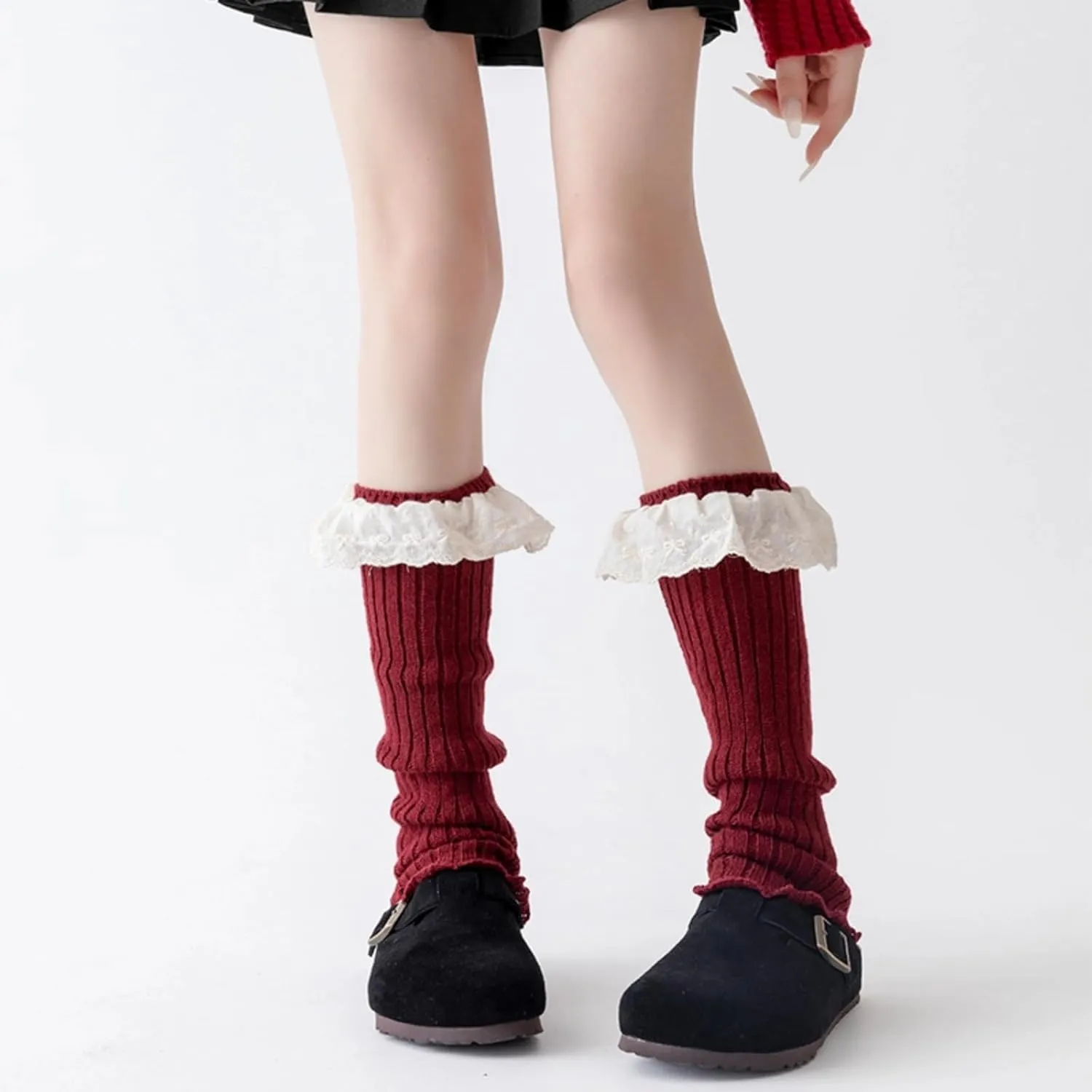 Fairy Grunge Leg Warmers Red Christmas Socks Y2K Accessories Kawaii Women Girls High Knee Long Knit Boot Socks
