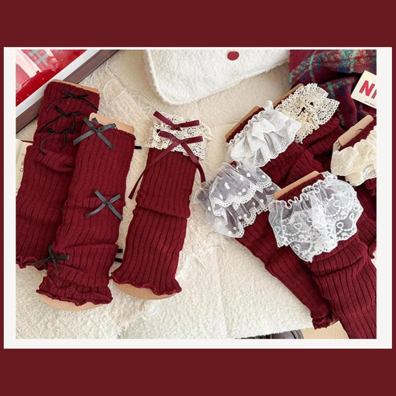 Fairy Grunge Leg Warmers Red Christmas Socks Y2K Accessories Kawaii Women Girls High Knee Long Knit Boot Socks