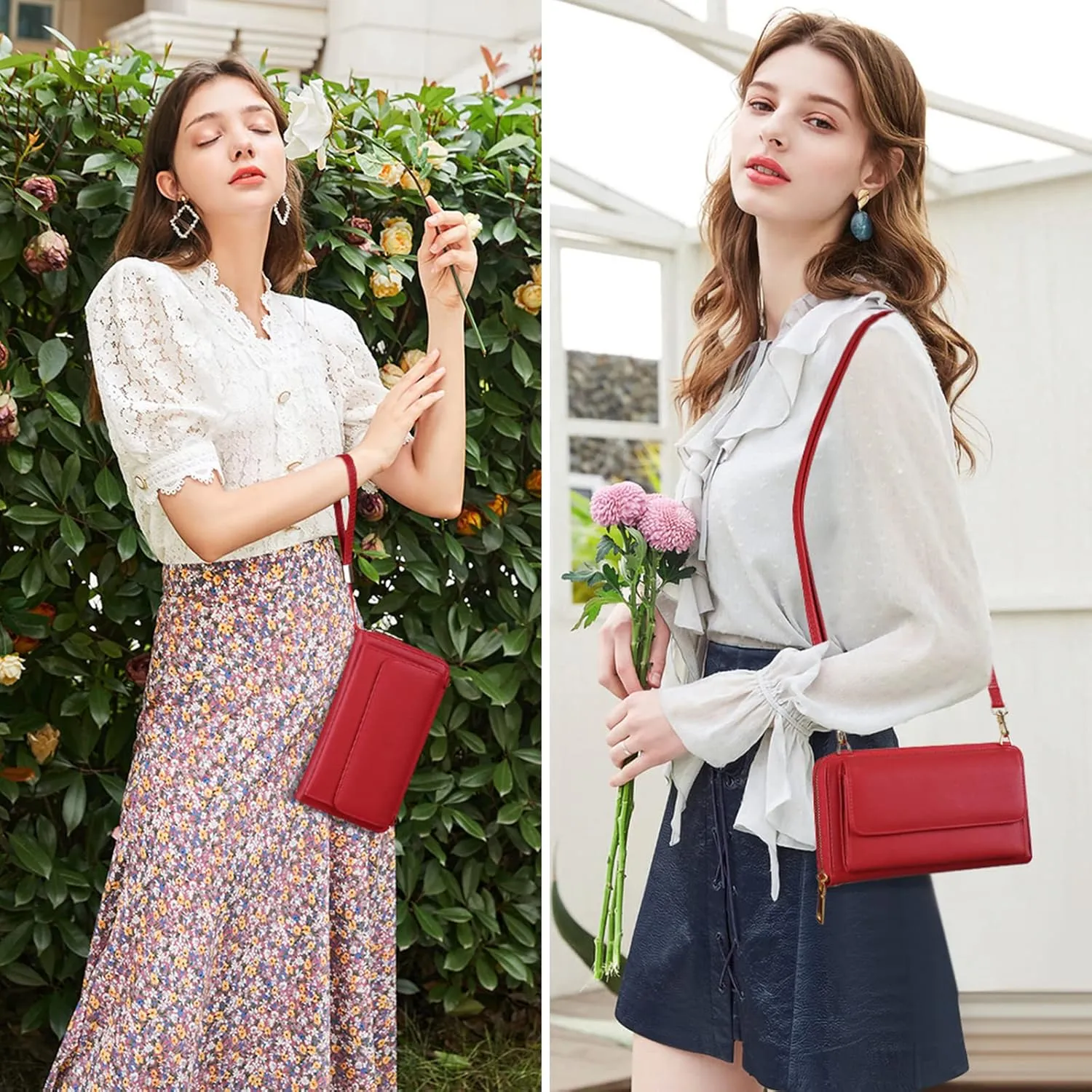 FALAN MULE RFID Womens Wallet Purse Wristlet PU Leather Crossbody Clutch with 2 Straps
