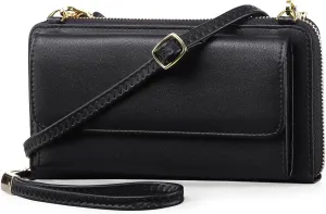 FALAN MULE RFID Womens Wallet Purse Wristlet PU Leather Crossbody Clutch with 2 Straps