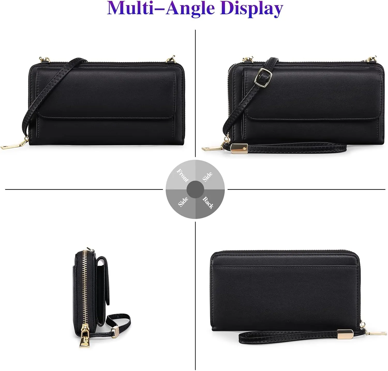 FALAN MULE RFID Womens Wallet Purse Wristlet PU Leather Crossbody Clutch with 2 Straps