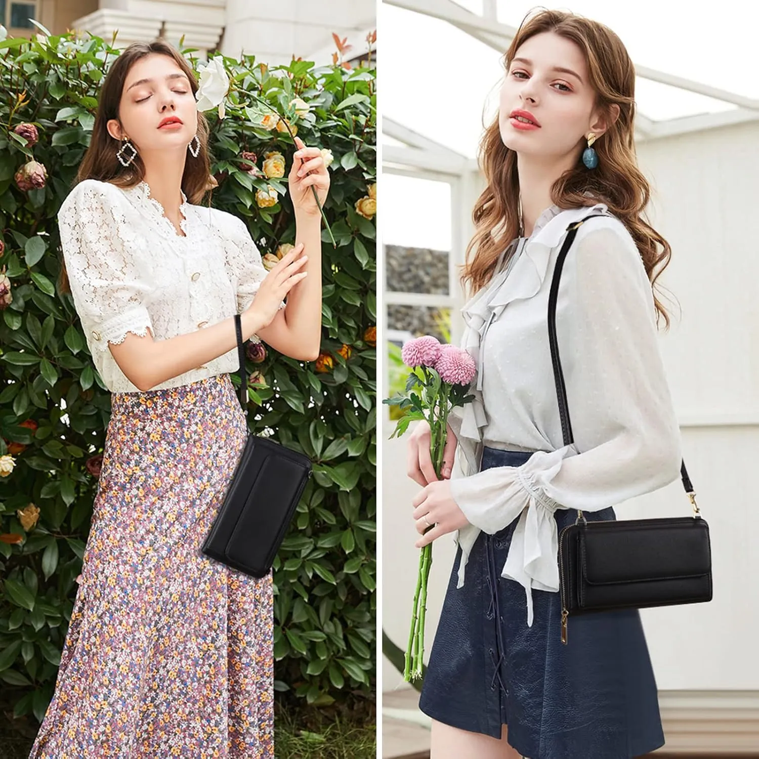 FALAN MULE RFID Womens Wallet Purse Wristlet PU Leather Crossbody Clutch with 2 Straps