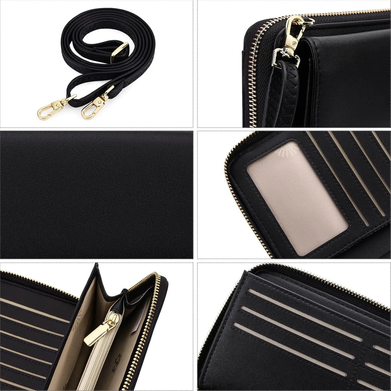 FALAN MULE RFID Womens Wallet Purse Wristlet PU Leather Crossbody Clutch with 2 Straps