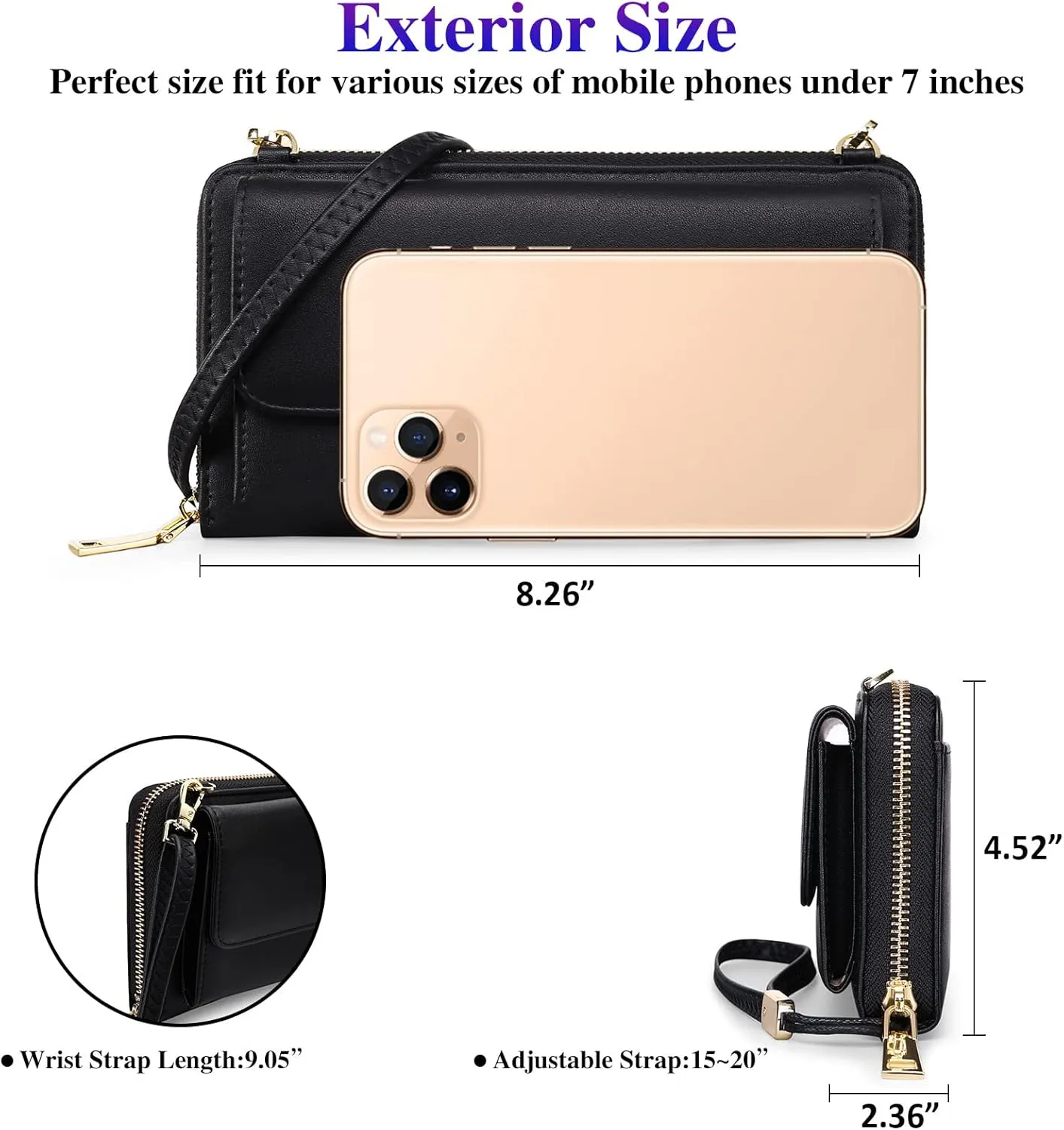 FALAN MULE RFID Womens Wallet Purse Wristlet PU Leather Crossbody Clutch with 2 Straps