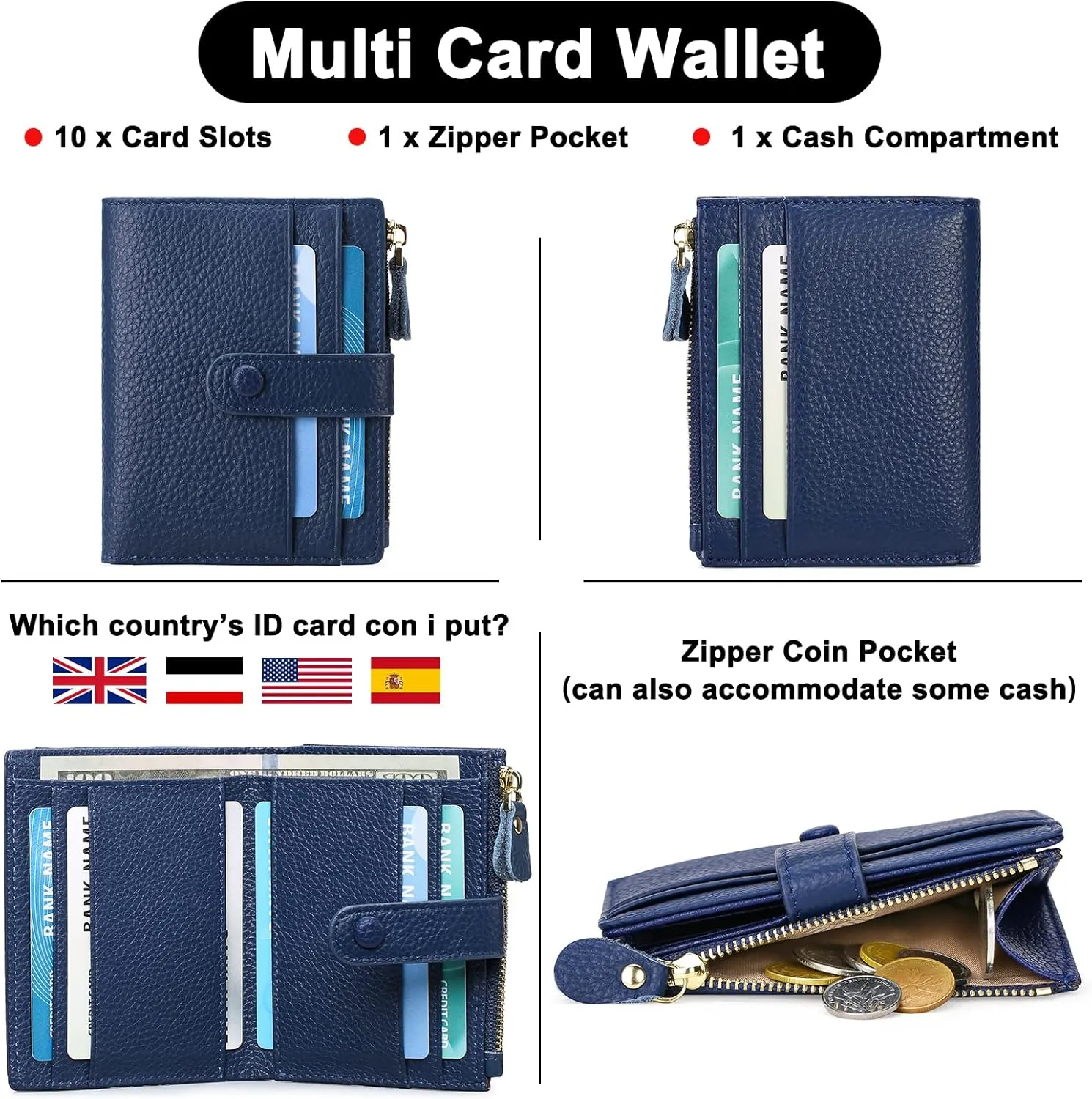 FALAN MULE Small Wallets for Women RFID Blocking Slim Bifold Leather Womens Wallet with Zipper Coin Purse