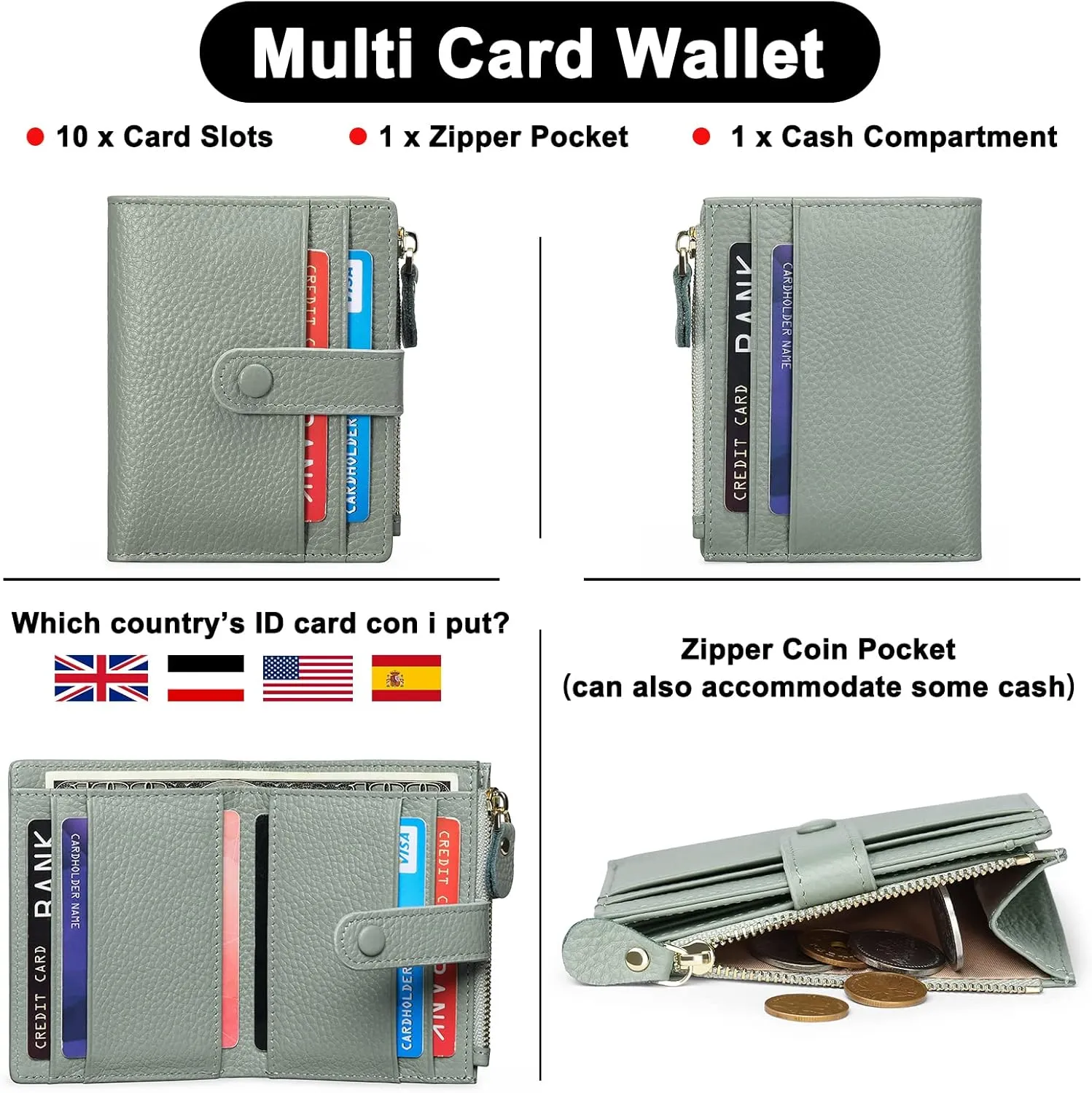 FALAN MULE Small Wallets for Women RFID Blocking Slim Bifold Leather Womens Wallet with Zipper Coin Purse