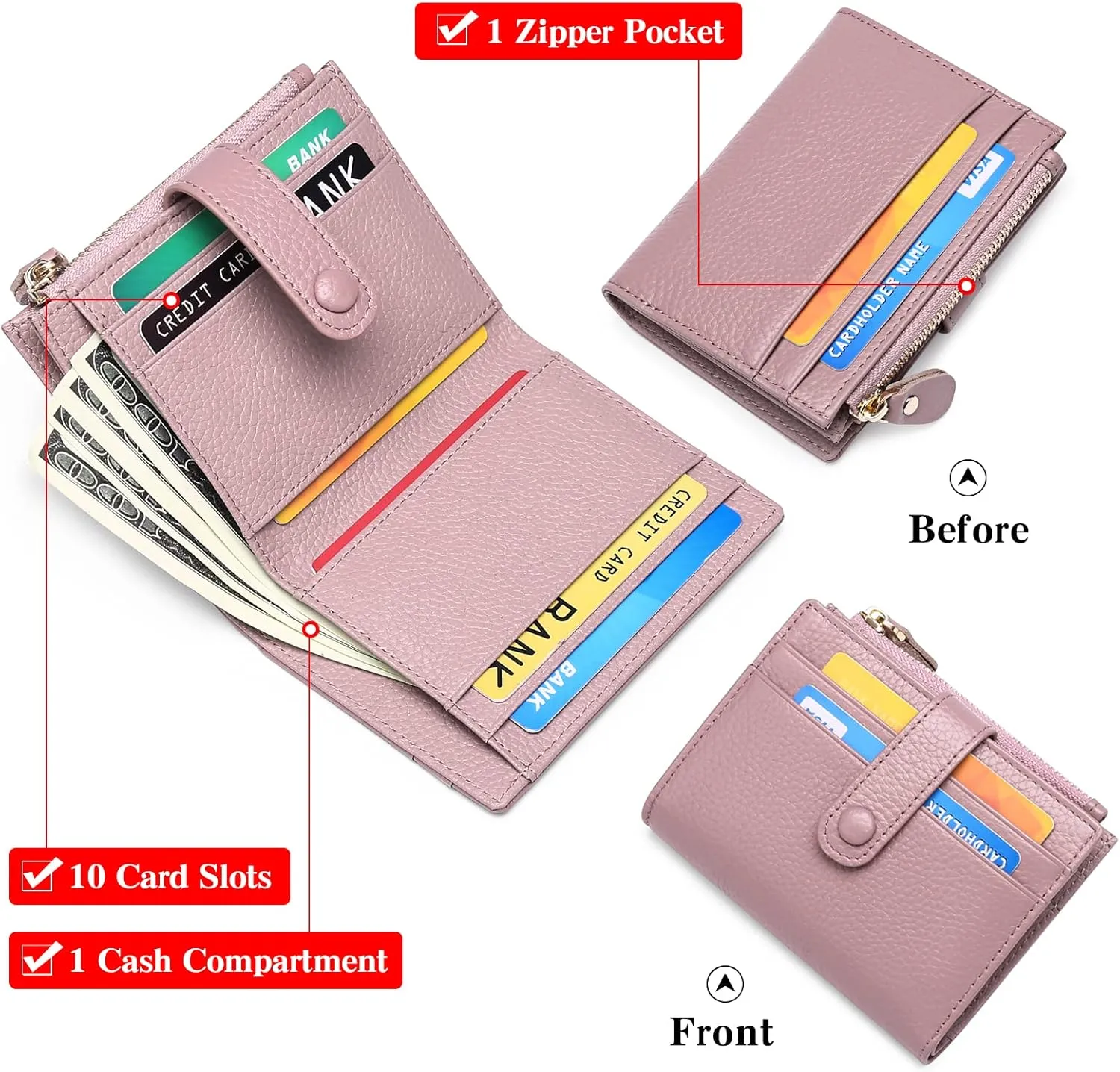 FALAN MULE Small Wallets for Women RFID Blocking Slim Bifold Leather Womens Wallet with Zipper Coin Purse