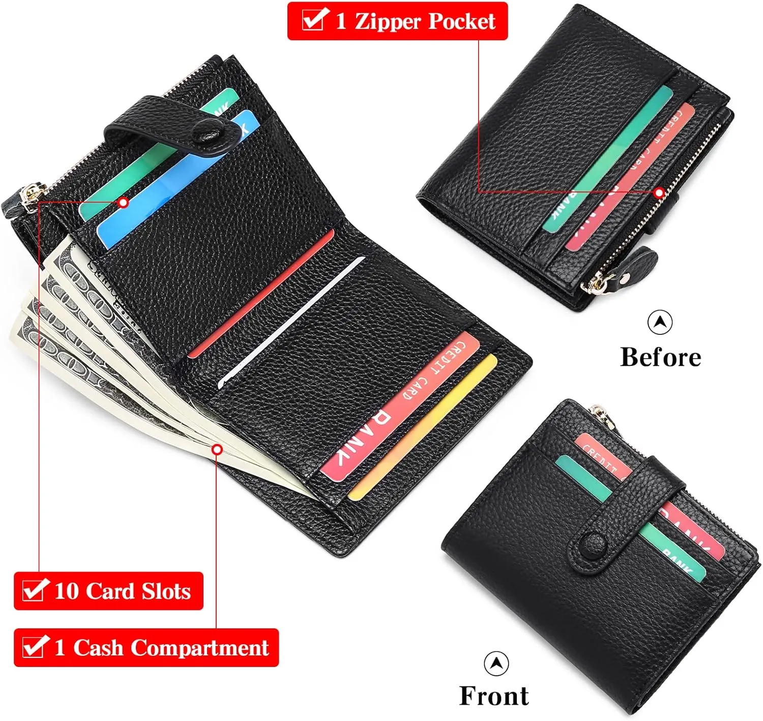 FALAN MULE Small Wallets for Women RFID Blocking Slim Bifold Leather Womens Wallet with Zipper Coin Purse