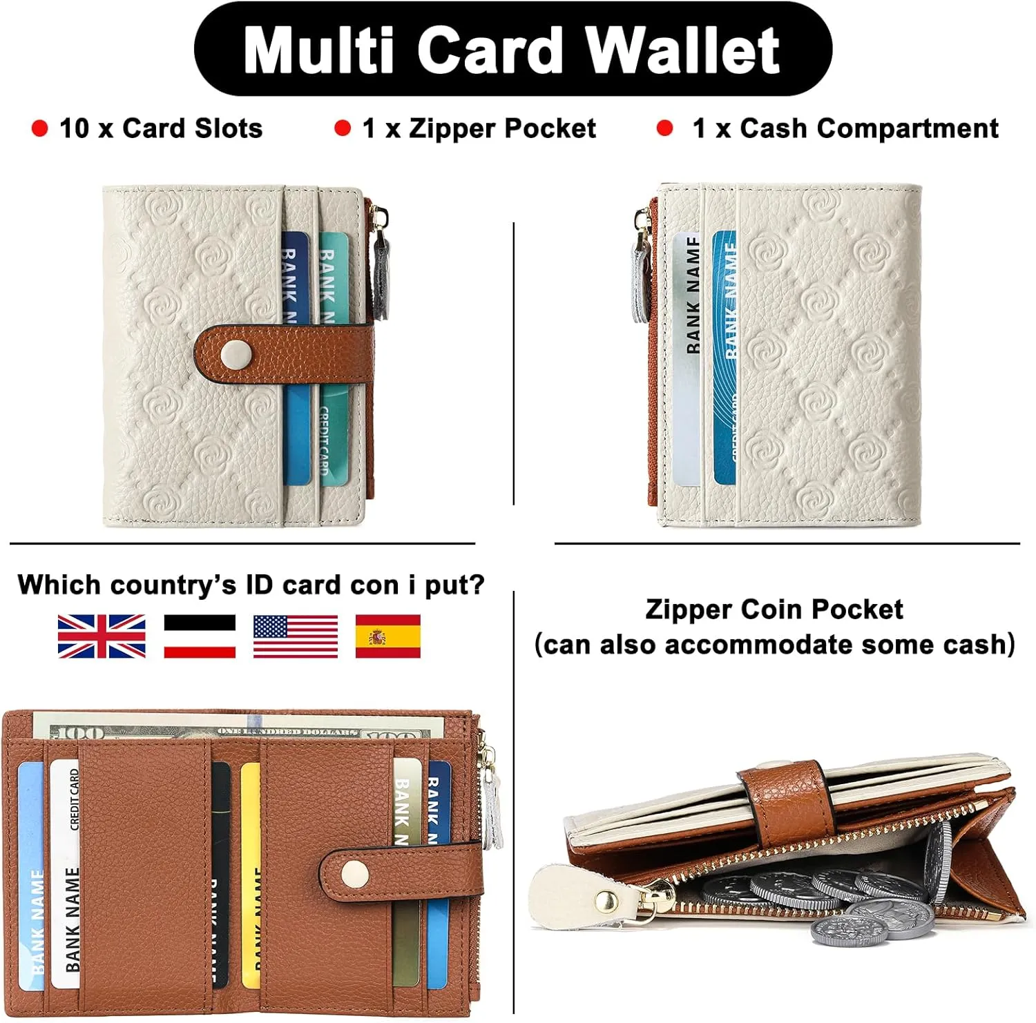 FALAN MULE Small Wallets for Women RFID Blocking Slim Bifold Leather Womens Wallet with Zipper Coin Purse