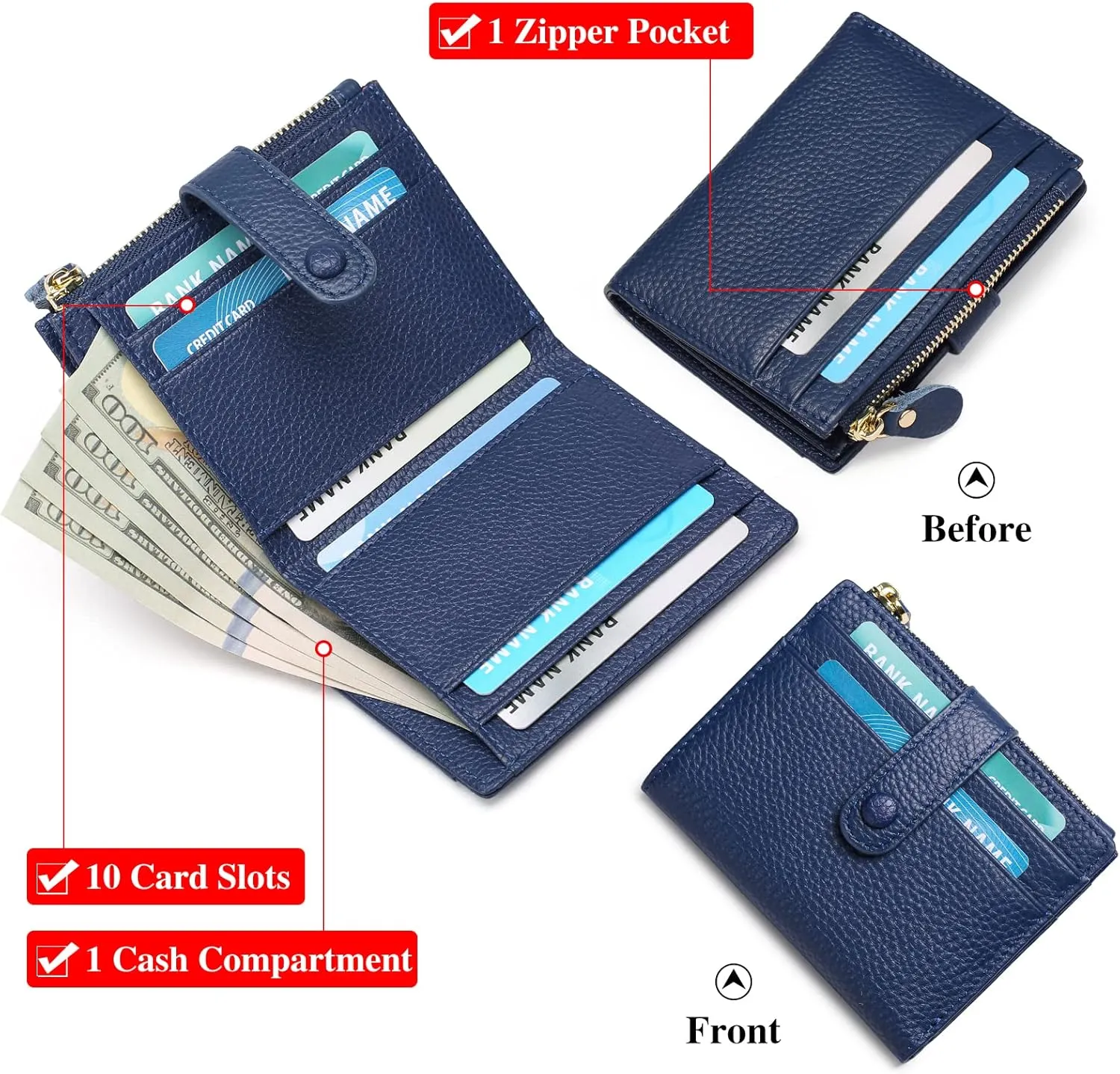 FALAN MULE Small Wallets for Women RFID Blocking Slim Bifold Leather Womens Wallet with Zipper Coin Purse