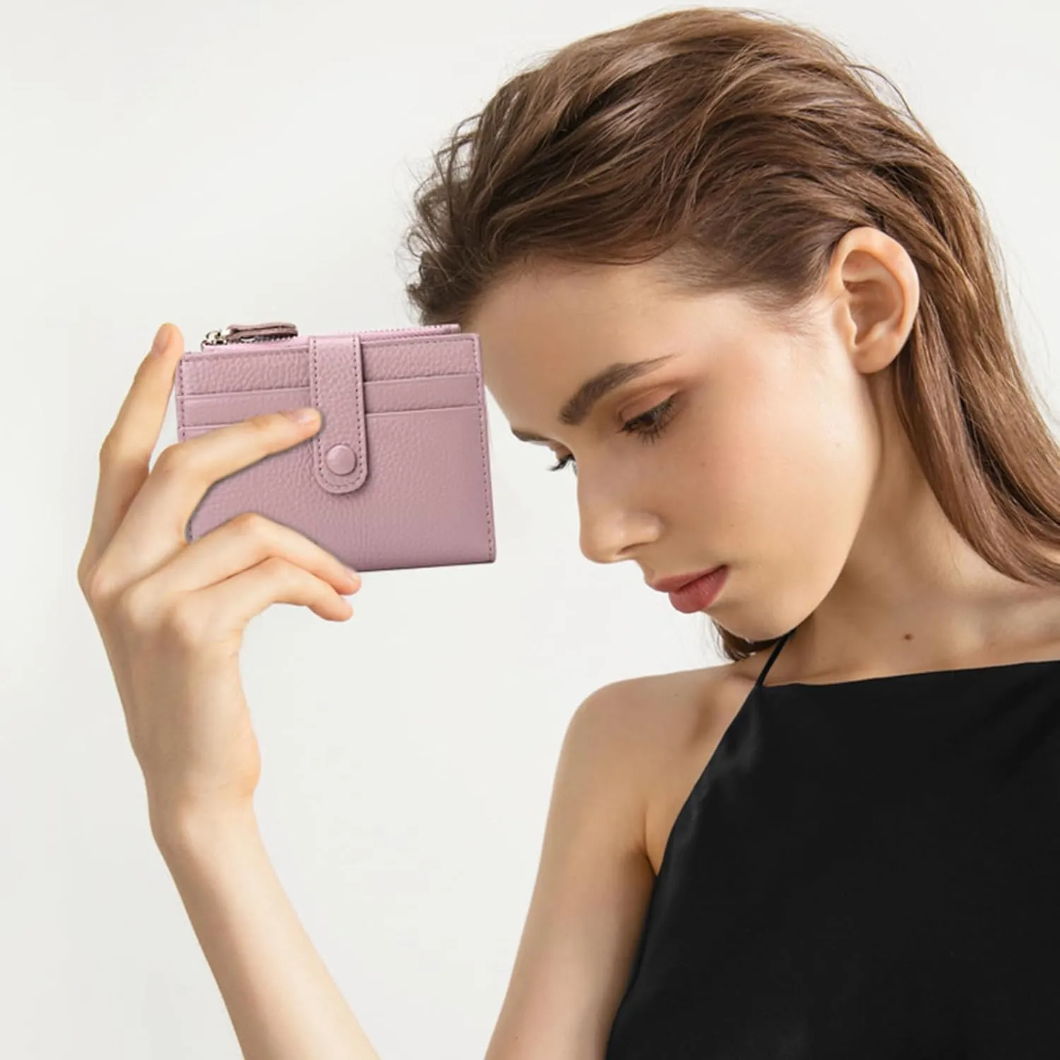 FALAN MULE Small Wallets for Women RFID Blocking Slim Bifold Leather Womens Wallet with Zipper Coin Purse