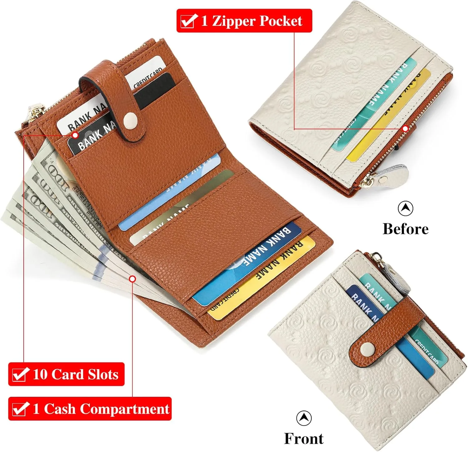 FALAN MULE Small Wallets for Women RFID Blocking Slim Bifold Leather Womens Wallet with Zipper Coin Purse