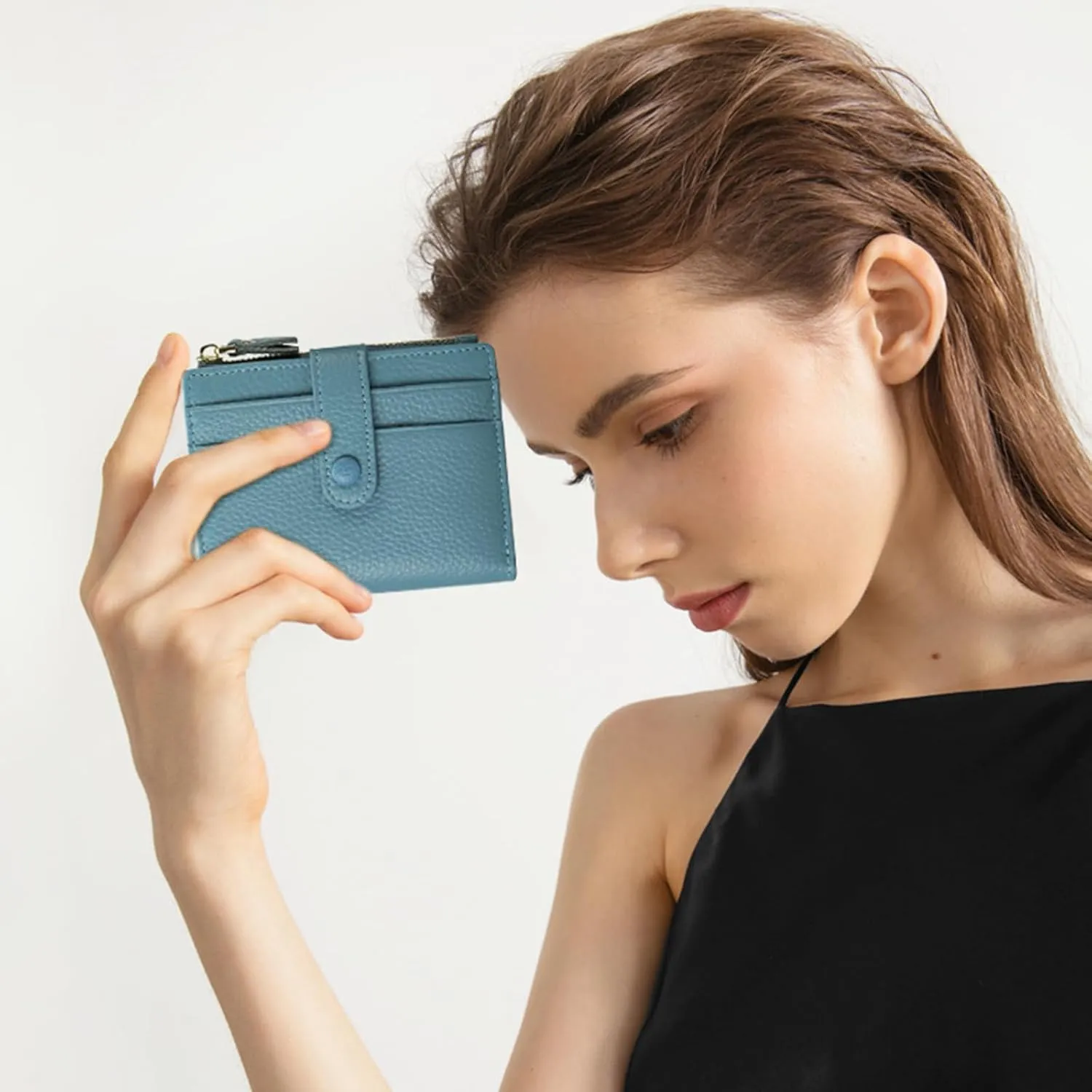 FALAN MULE Small Wallets for Women RFID Blocking Slim Bifold Leather Womens Wallet with Zipper Coin Purse