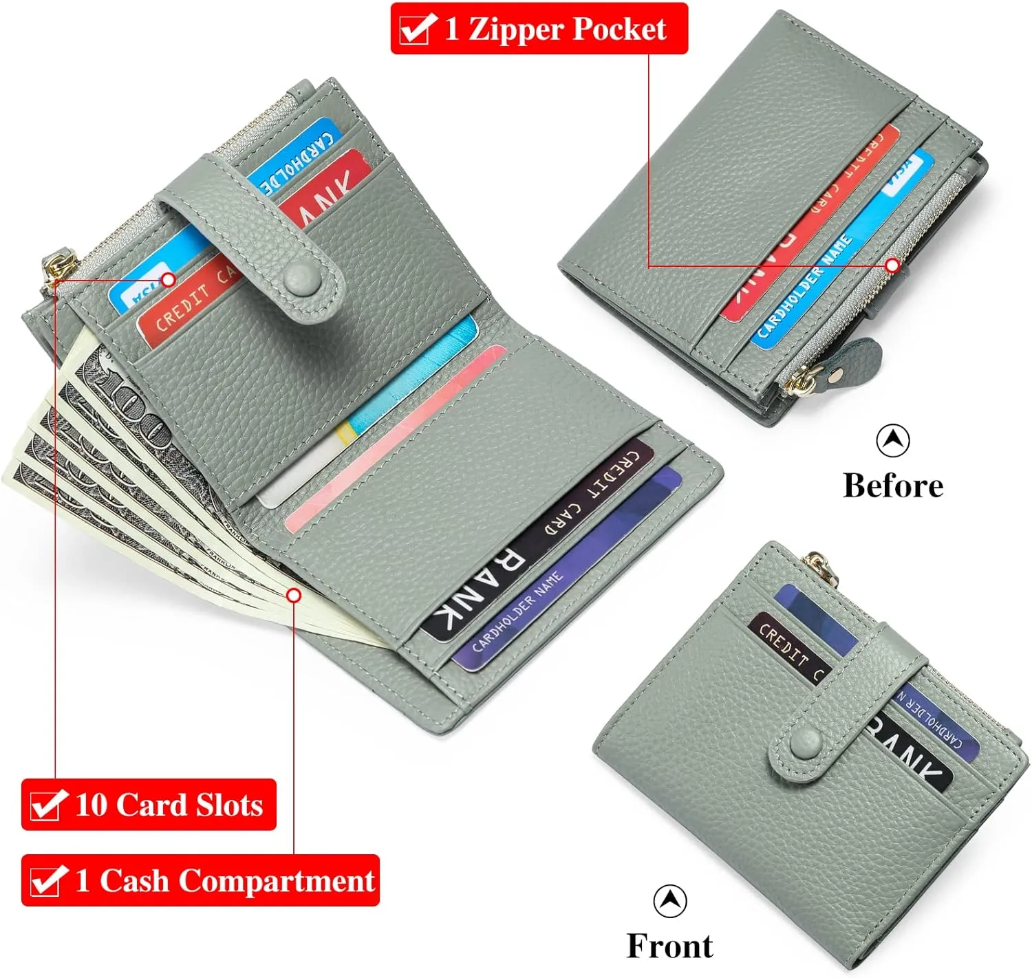 FALAN MULE Small Wallets for Women RFID Blocking Slim Bifold Leather Womens Wallet with Zipper Coin Purse