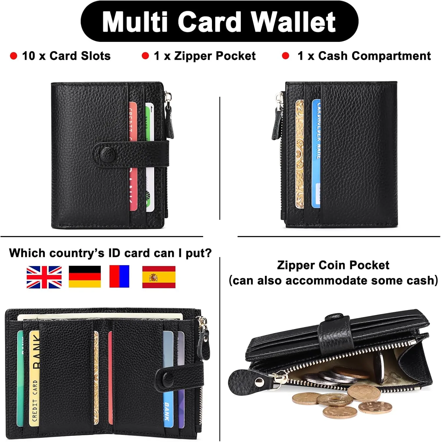 FALAN MULE Small Wallets for Women RFID Blocking Slim Bifold Leather Womens Wallet with Zipper Coin Purse