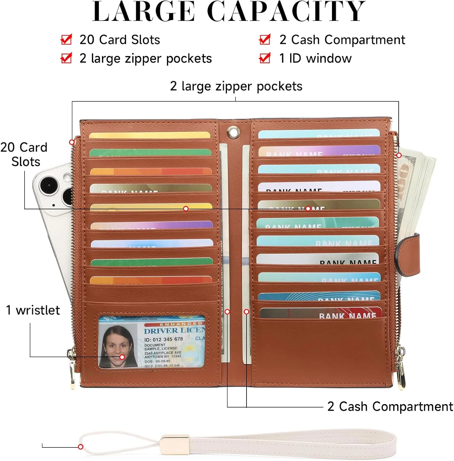 FALAN MULE Wallet Women Multi Card Slim Leather RFID Blocking Credit Card Holder Wallet Purse with Zipper Pocket