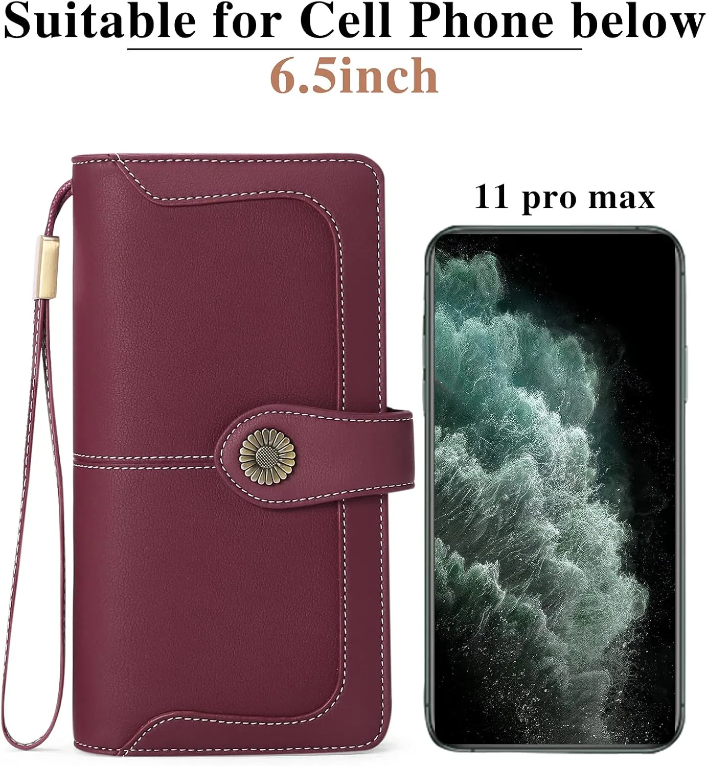 FALAN MULE Women Genuine Leather Wallet Large Capacity Bifold RFID Blocking Card Holder with Zipper Coin Pocket