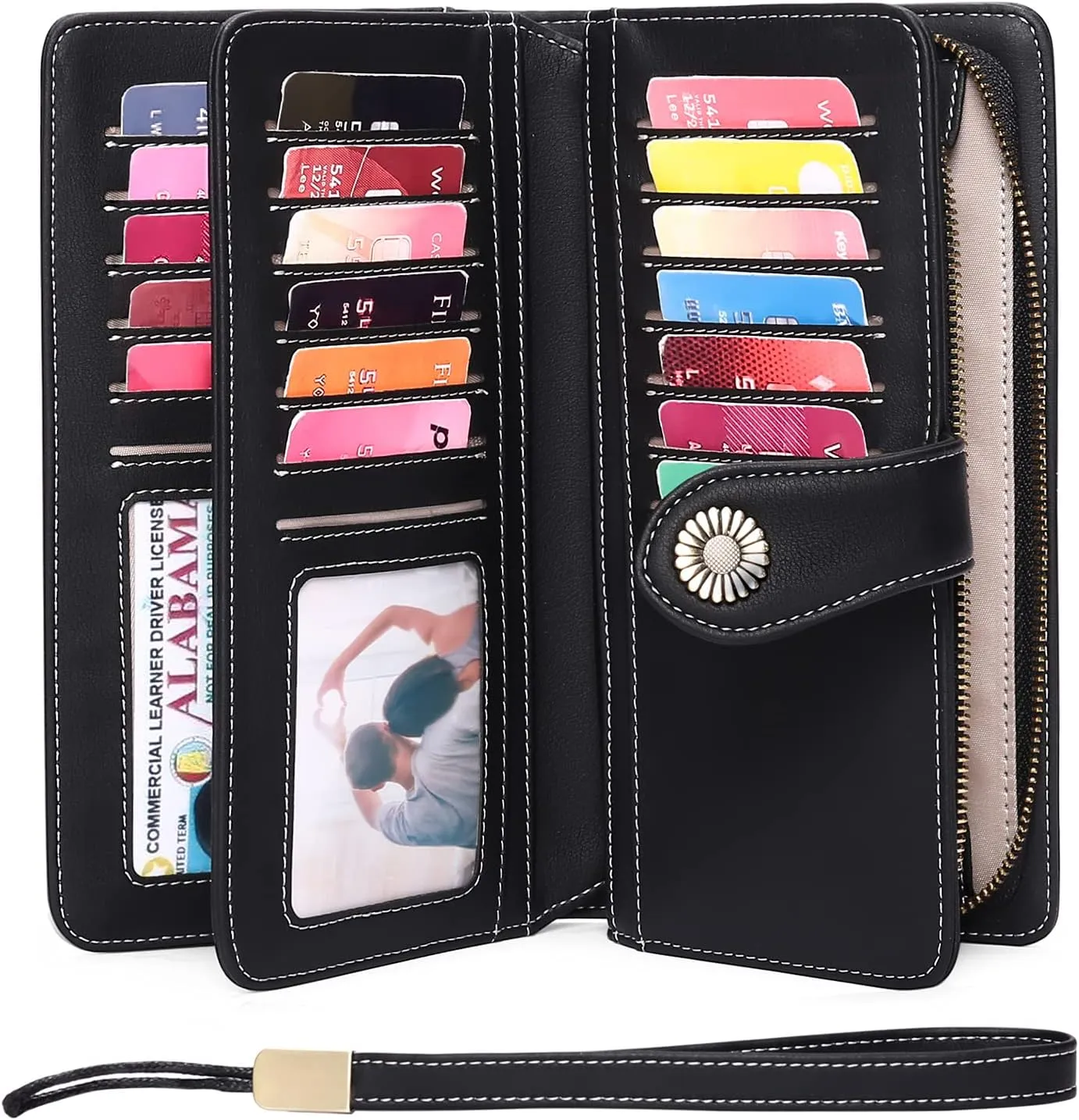 FALAN MULE Women Genuine Leather Wallet Large Capacity Bifold RFID Blocking Card Holder with Zipper Coin Pocket