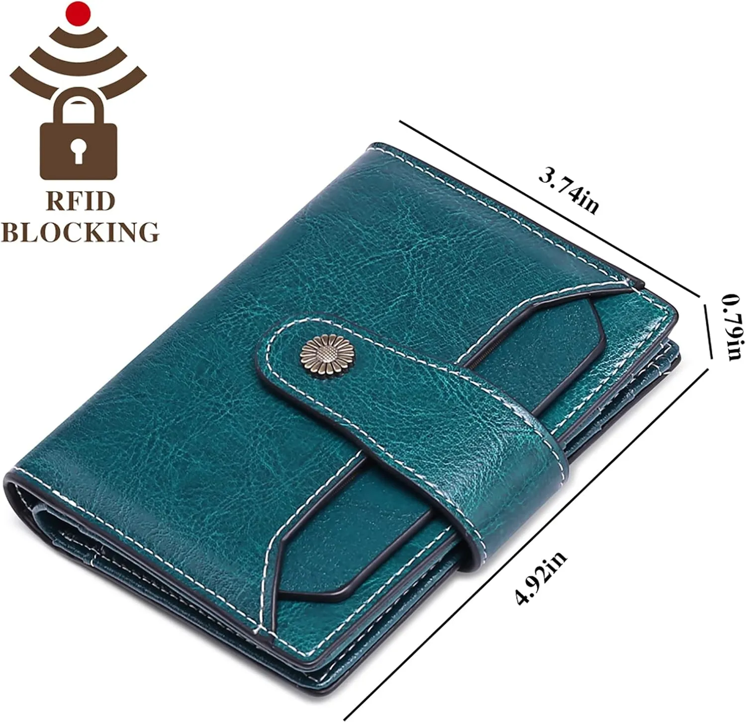 Falan Mule Women's Wallet, Genuine Leather, Bifold, RFID Blocking, Peacock Blue, 10 Slots, 2 Windows, 1 Zipper Pocket, 2 Compartments