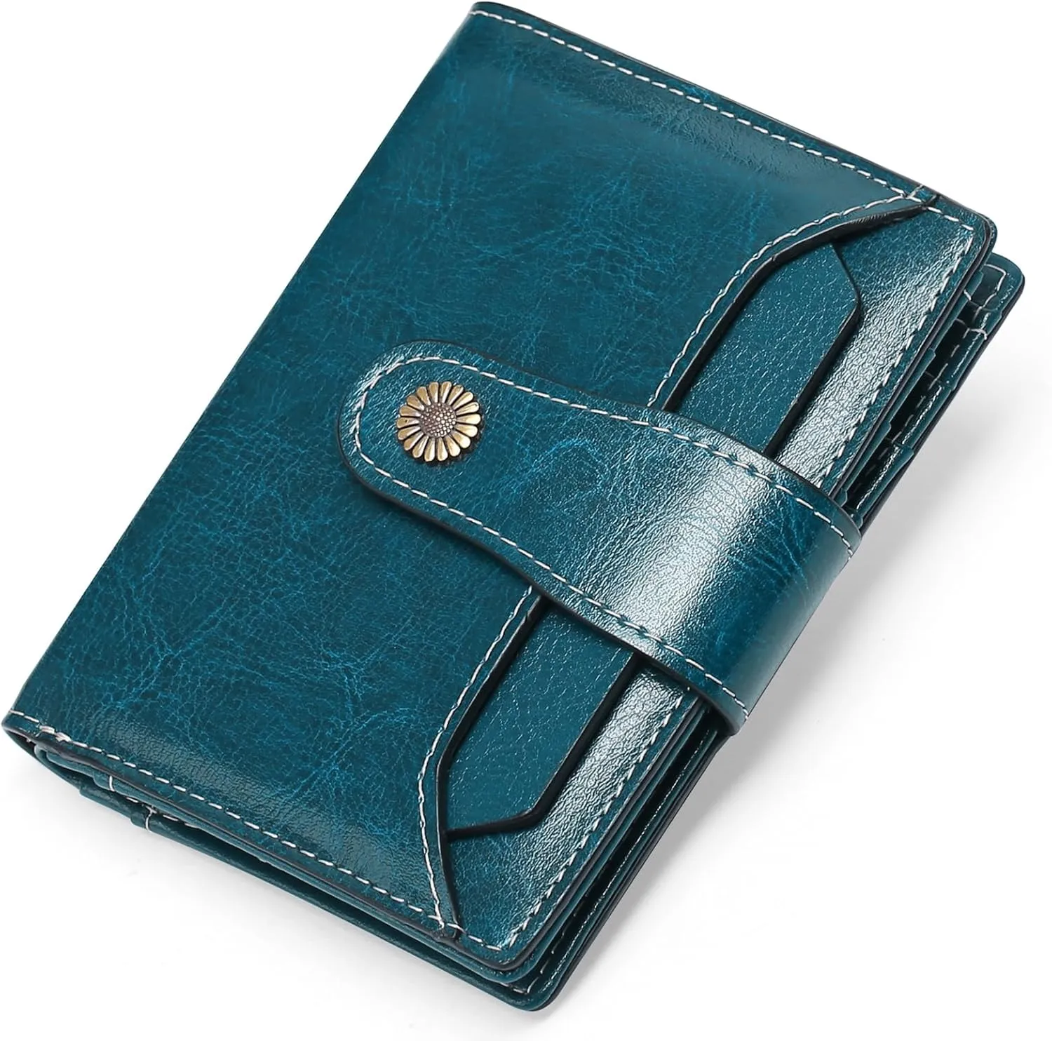 Falan Mule Women's Wallet, Genuine Leather, Bifold, RFID Blocking, Peacock Blue, 10 Slots, 2 Windows, 1 Zipper Pocket, 2 Compartments