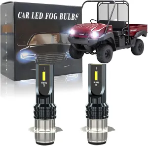 Fit For Kawasaki Mule 600 610 3000 3010 LED Headlight Bulbs,H6 H6M P15D LED bulbs used for Motorcycle/ATVs/UTV, Super Bright 12000 Lumens 6000K White 55W, IP68,Plug and Play, 2-Pack