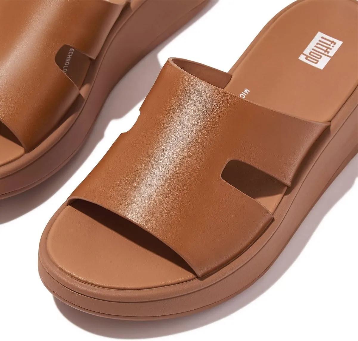 FitFlop Women's F-Mode Raw-Edge Leather Flatform H-bar Slides Wedge Sandal