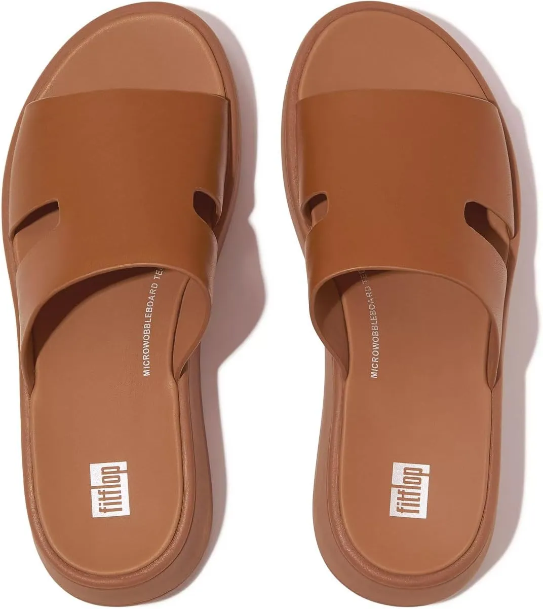 FitFlop Women's F-Mode Raw-Edge Leather Flatform H-bar Slides Wedge Sandal