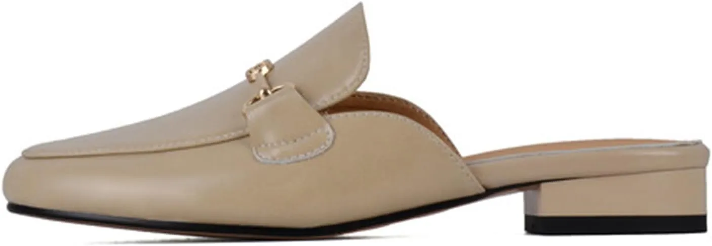 Flat Mules for Women Buckle Slip On Loafer Shoes Round Toe Backless Walking Mules Shoes