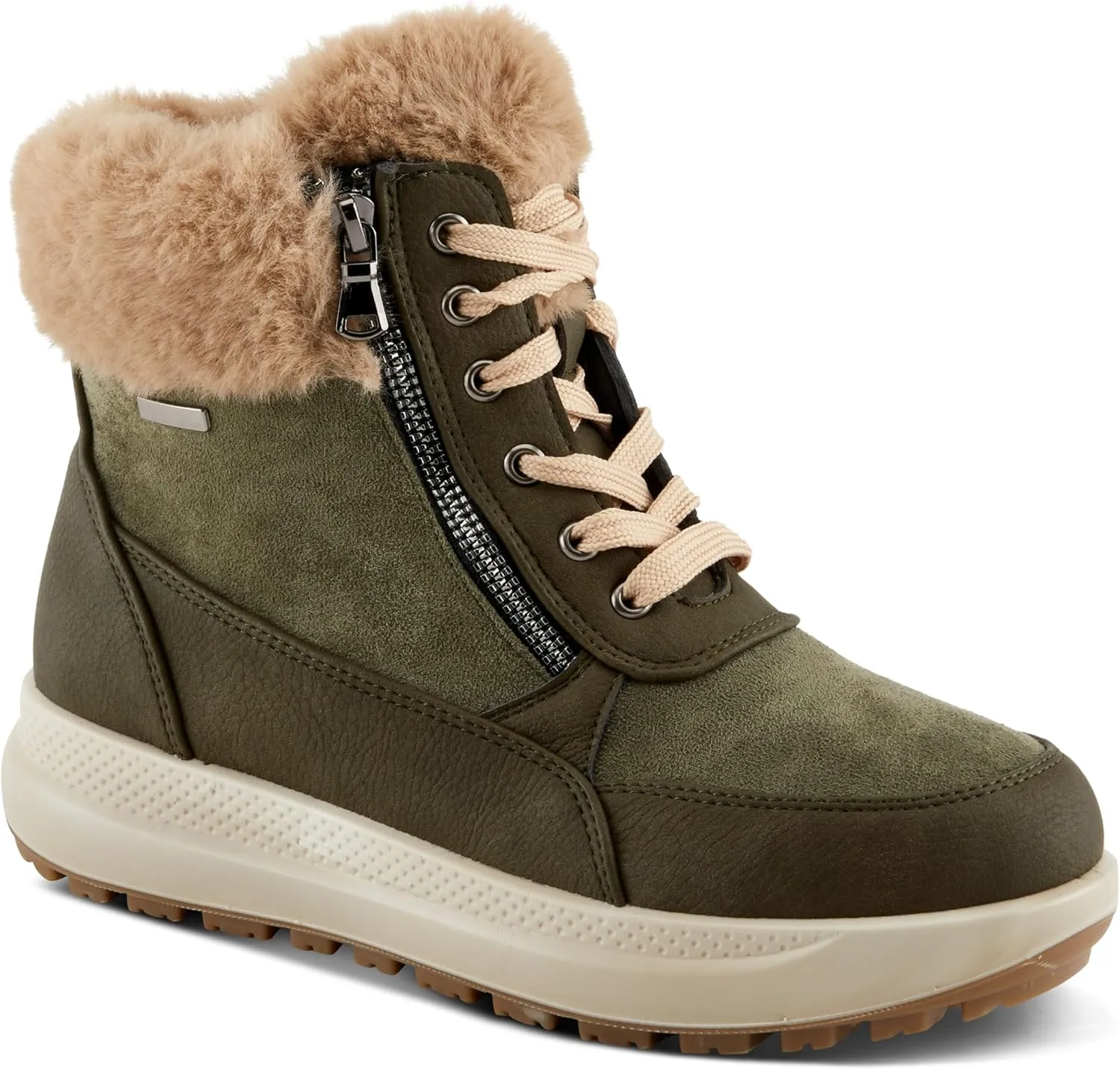 Flexus Women's BURRELL Lace-Up Platform Booties with Faux Fur Lining, Zipper Closure, and Cozy Design