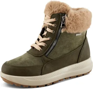 Flexus Women's BURRELL Lace-Up Platform Booties with Faux Fur Lining, Zipper Closure, and Cozy Design