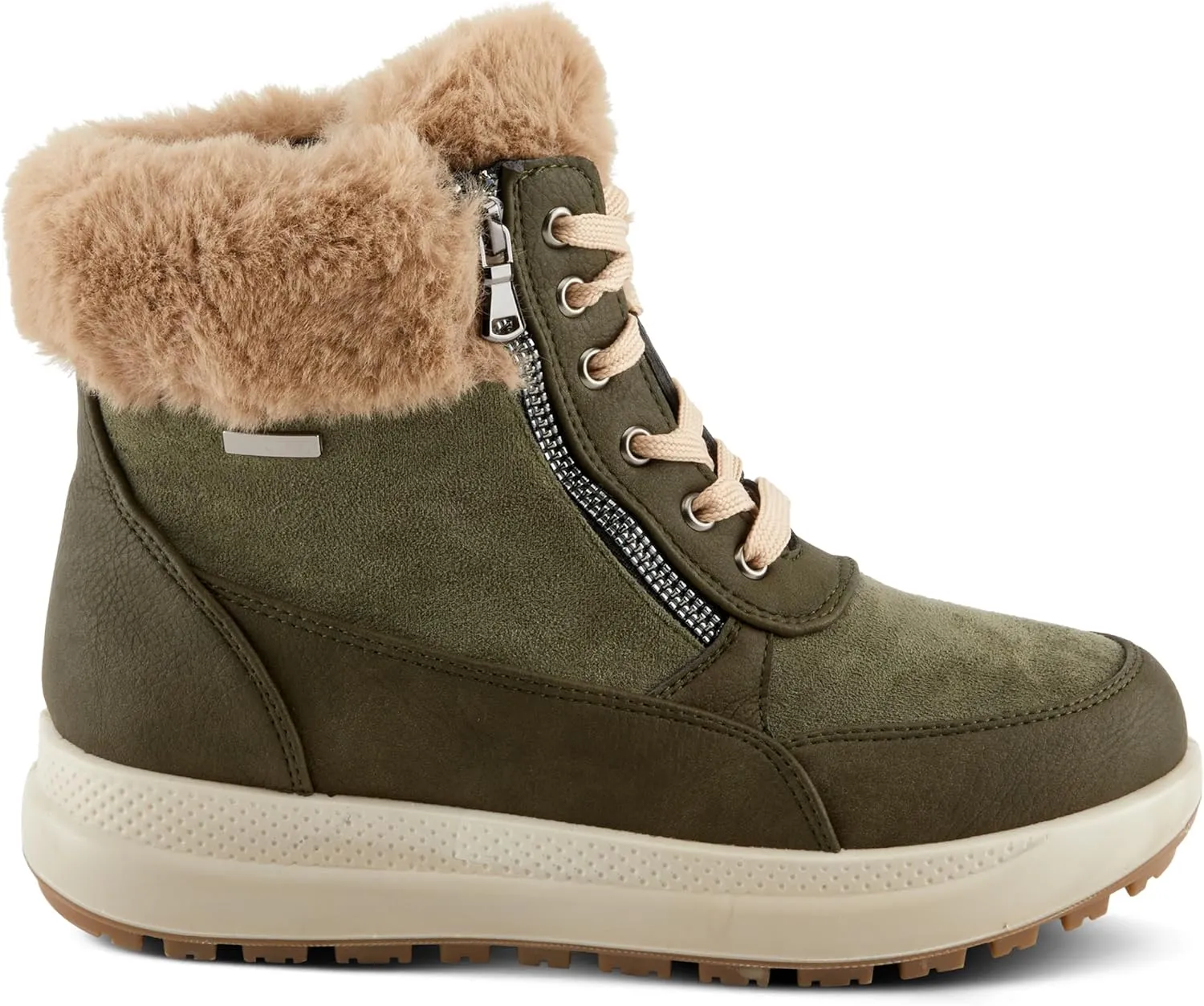 Flexus Women's BURRELL Lace-Up Platform Booties with Faux Fur Lining, Zipper Closure, and Cozy Design