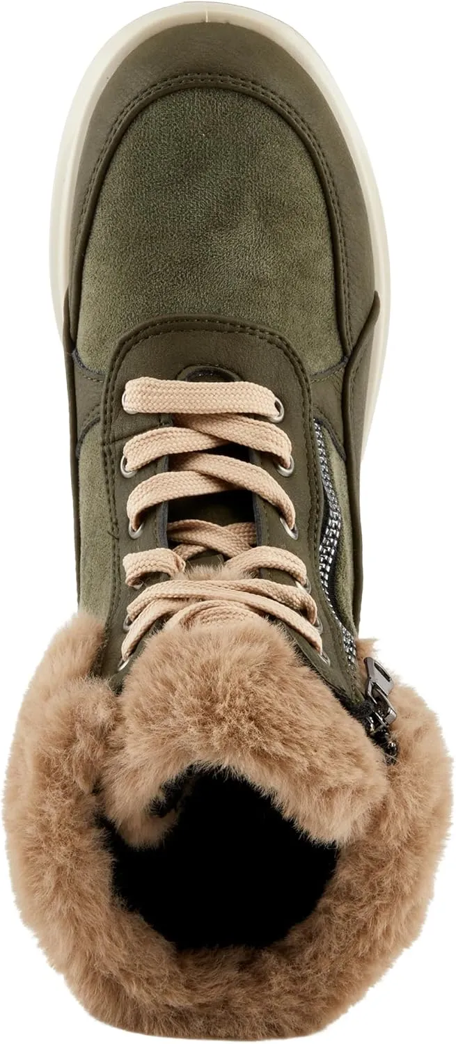 Flexus Women's BURRELL Lace-Up Platform Booties with Faux Fur Lining, Zipper Closure, and Cozy Design